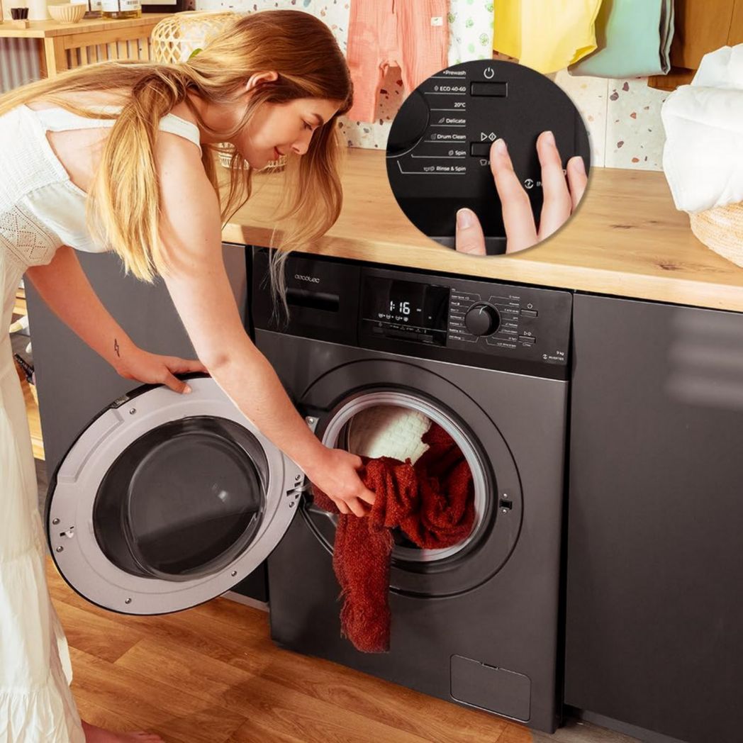 Lave-linge frontal Cecotec Bolero Dresscode 9410 Inverter A 9 kg. Puissance : 1 900 W, 1 400 tr/min réglable, 16 programmes, faible consommation d'énergie, vapeur, stérilisation du linge.