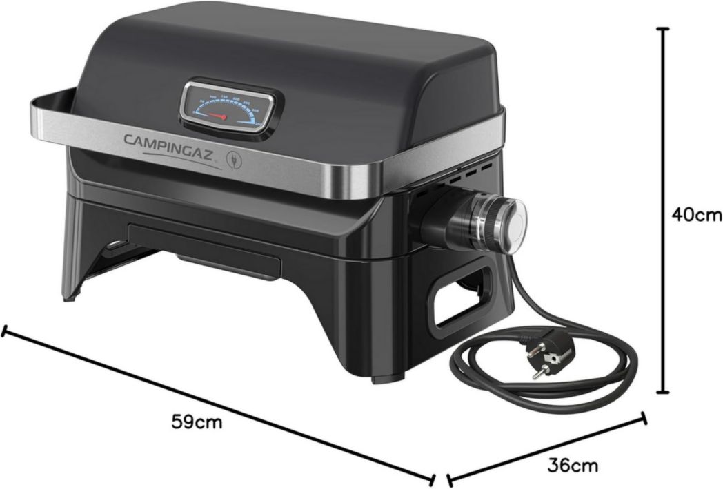 Barbecue électrique de table Campingaz Attitude2go | Barbecue électrique portable d'intérieur et d'extérieur | 2200 W | Grille de cuisson en fonte | 4 personnes | Pour balcon et camping