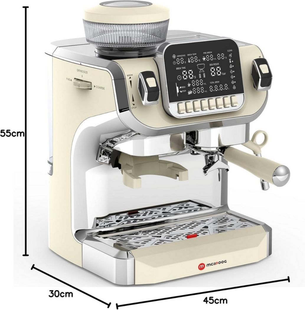 Machine à expresso Mcilpoog TC520 avec mousse de lait, machine à café semi-automatique avec moulin, machine à expresso facile à utiliser avec grand écran de 6 pouces, pompe à pression de 15 bars