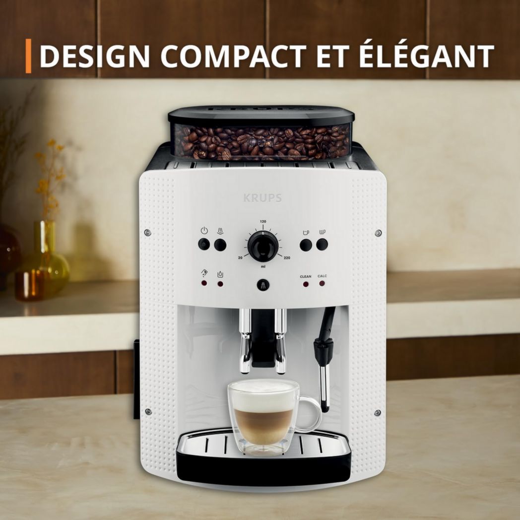 Krups Machine à café à grains, 1,7 L, 2 tasses simultanément, Nettoyage automatique, Buse vapeur pour cappuccino, Cafetière expresso, Essential black YY8125FD, Noir