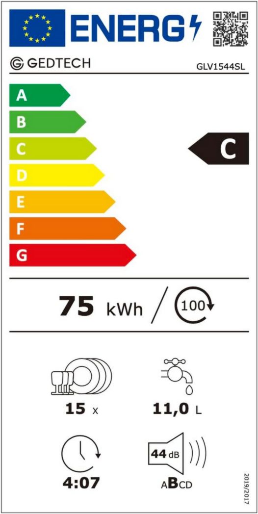 Lave-vaisselle GEDTECH GLV1542DX 15 ch - Tiroir à couverts - 42 dB - Ultra silencieux - Départ différé - Éco - Intensif - Rapide - Faible consommation - Classe C - Inox foncé - Protection enfant