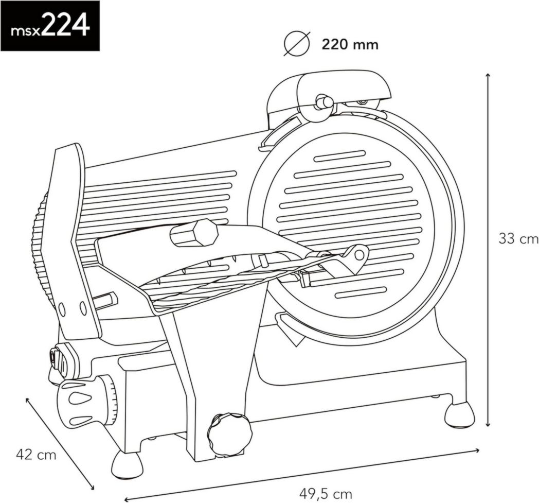 Trancheuse à viande électrique H.Koenig MSX254, Charcuterie, Professionnelle, Précise, Coupe 0-12 mm, Lame 25 cm, Aiguiseur intégré, Grand plateau, 282 tr/min, Rouge