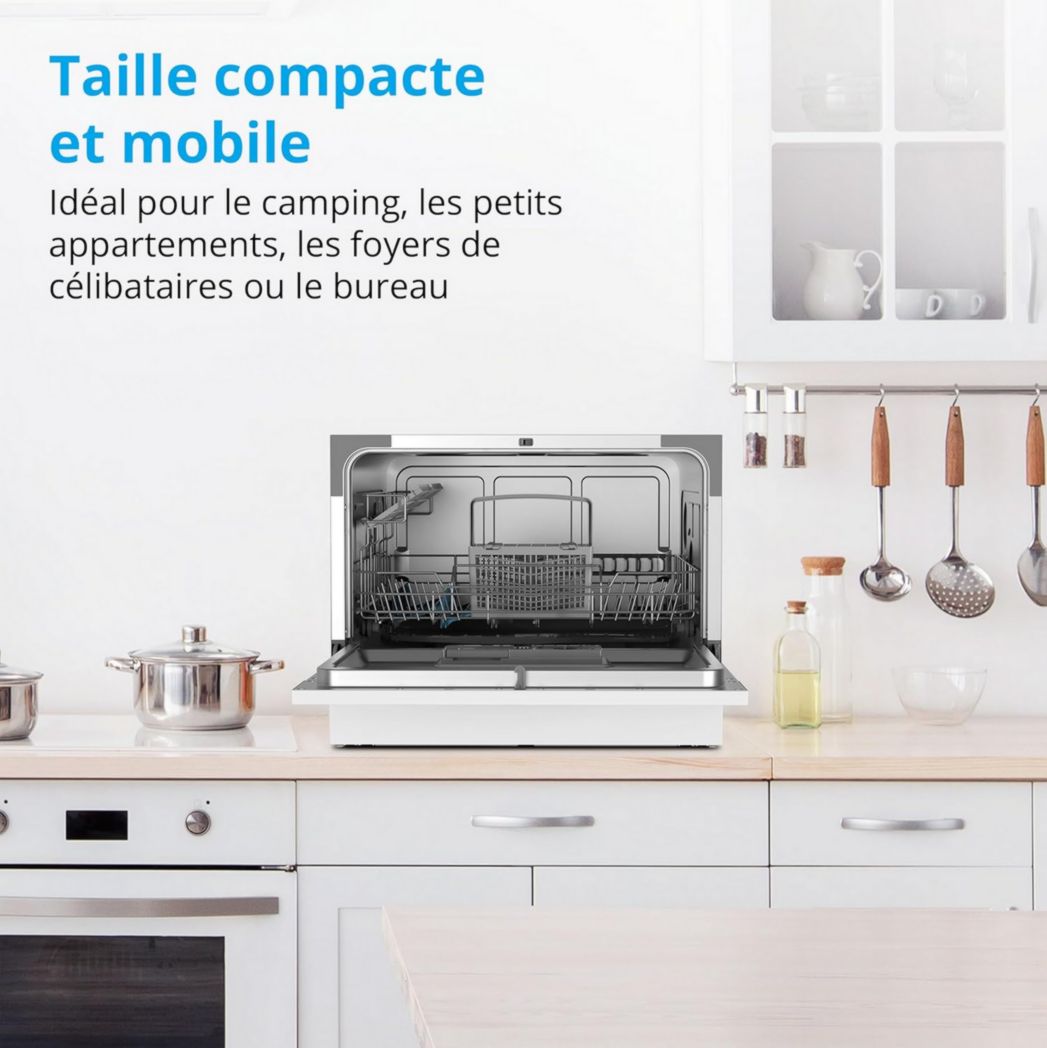 Lave-vaisselle de table MEDION (capacité 6 couverts, 7 programmes de nettoyage, affichage LED, 47 dB, MD37496) blanc