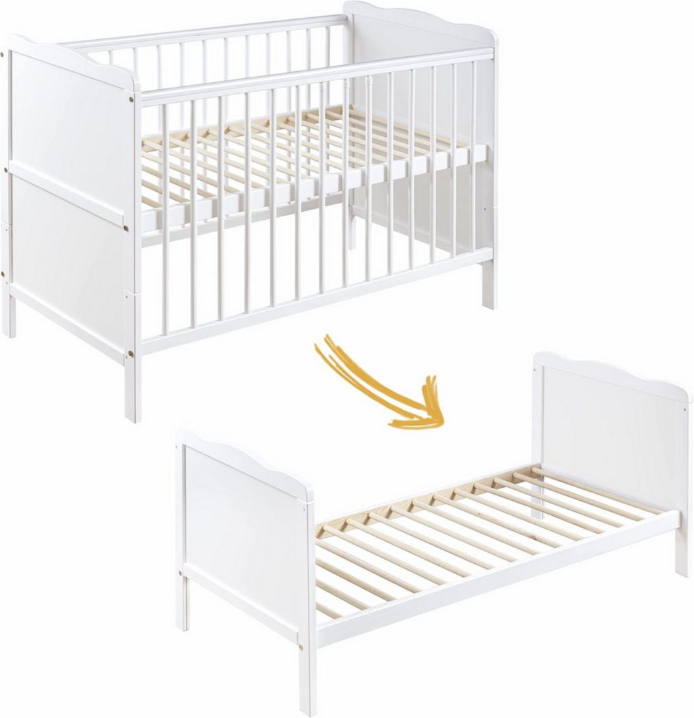 Lit bébé moto-MOLTICO 60x120 cm avec tiroir – Lit en bois réglable en hauteur, transformable en lit enfant avec barrières de sécurité – Lit bébé pour filles et garçons