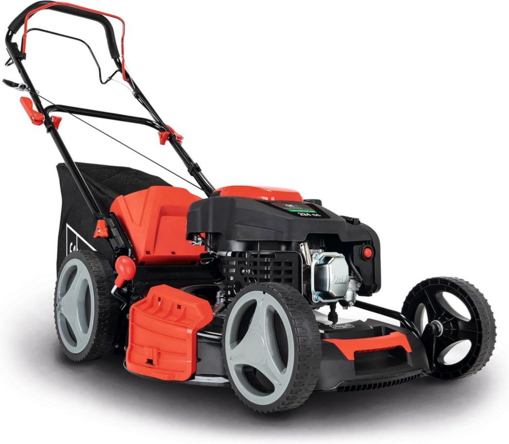 Tondeuse thermique autotractée Scheppach MS225-53 - Moteur 6 CV / 4,4 KW - Largeur de coupe 53 cm - Hauteur de coupe réglable - Panier 65 l - Fonctions mulching et nettoyage - Éjection latérale