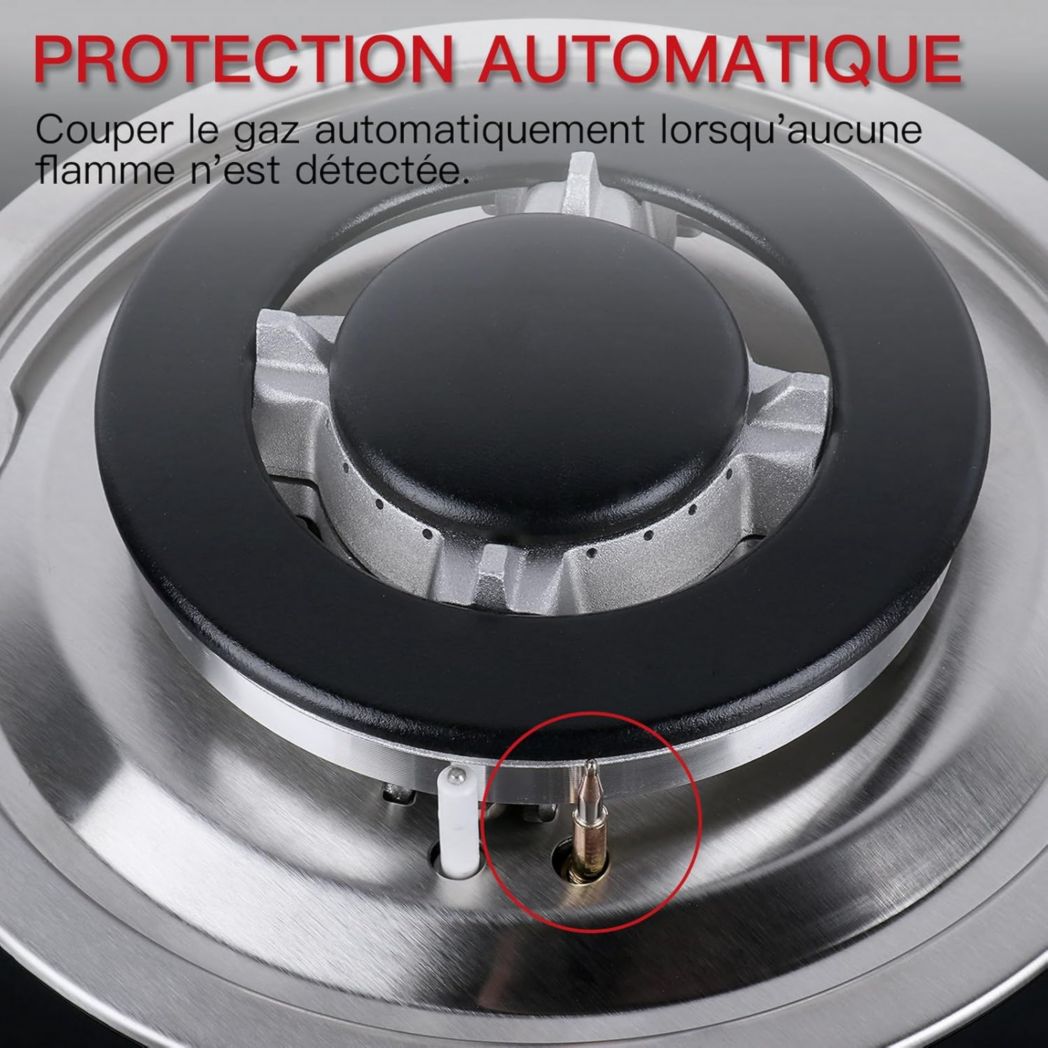 Plaque de cuisson à gaz 4 feux, plaque de cuisson 60 cm - Cuisinière encastrable - Gaz de ville et gaz en bouteille (4 feux - Verre)