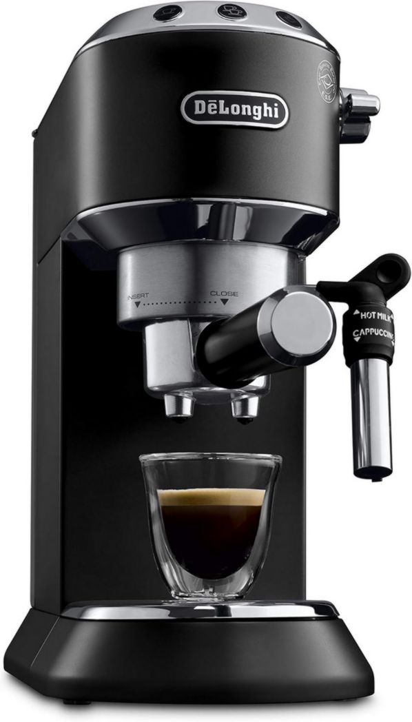 De'Longhi Dedica Style EC685.M, Machine à expresso avec buse à mousse de lait professionnelle, seulement 15 cm de large, réservoir de 1 L, boîtier en métal, compatible avec les dosettes ESE, métal