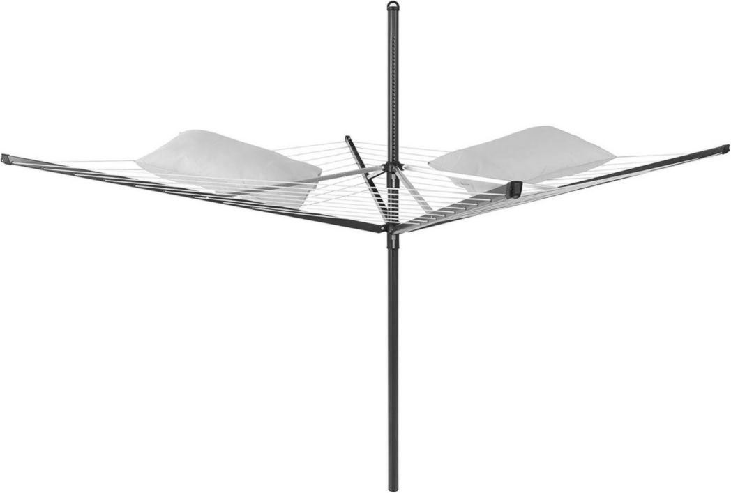 Brabantia - Séchoir à linge Lift-O-Matic - Étendoir à linge d'extérieur - Antidérapant - Résistant aux UV, 60 m - Rotation fluide - Pratique - Douille métallique à planter - Gris métallisé - 295 cm