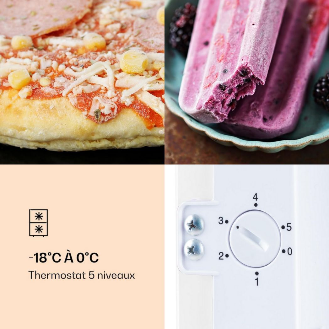 KLARSTEIN Laika - Congélateur, volume total 60 litres, thermostat 5 niveaux, 0 à -18°C, 3 clayettes, pose libre, design rétro - rouge