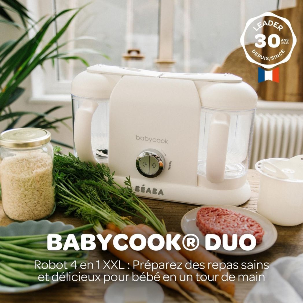 BÉABA, Robot Cuiseur Bébé 4 en 1 Babycook Duo, Mixeur-Cuiseur, Cuisson Vapeur Rapide 15 minutes, Diversification des Aliments, Petits Pots Bébé Maison, Capacité XXL 2200 ml, Noir
