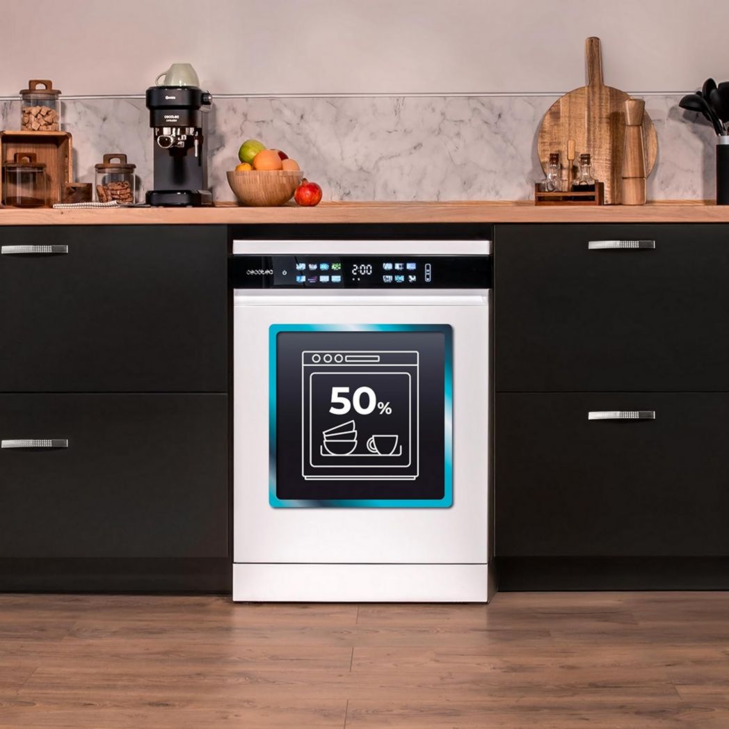 Lave-vaisselle Cecotec 60cm Bolero Aguazero 6700 B Lave-vaisselle blanc, 15 couverts, Classe B, moteur Inverter Plus, O2 Dry, Lavage Dual Zone, Plateau réglable, Turbo Dry+ et Demi-charge.