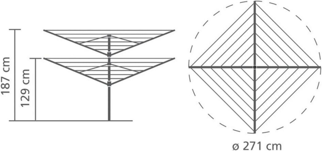 Brabantia - Séchoir à linge Lift-O-Matic - Étendoir à linge d'extérieur - Antidérapant - Résistant aux UV, 60 m - Rotation fluide - Pratique - Douille métallique à planter - Gris métallisé - 295 cm