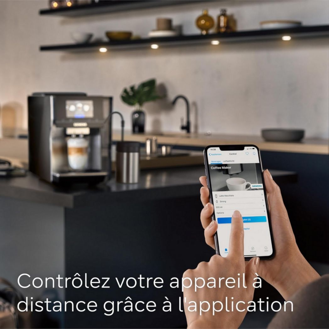 SIEMENS, machine à café à grains entièrement automatique, EQ700, écran iSelect, coffeeWorld, avec Cold Brew et Slow Brew, cappuccinatore, Home Connect, gris anthracite, TP715R01 classic