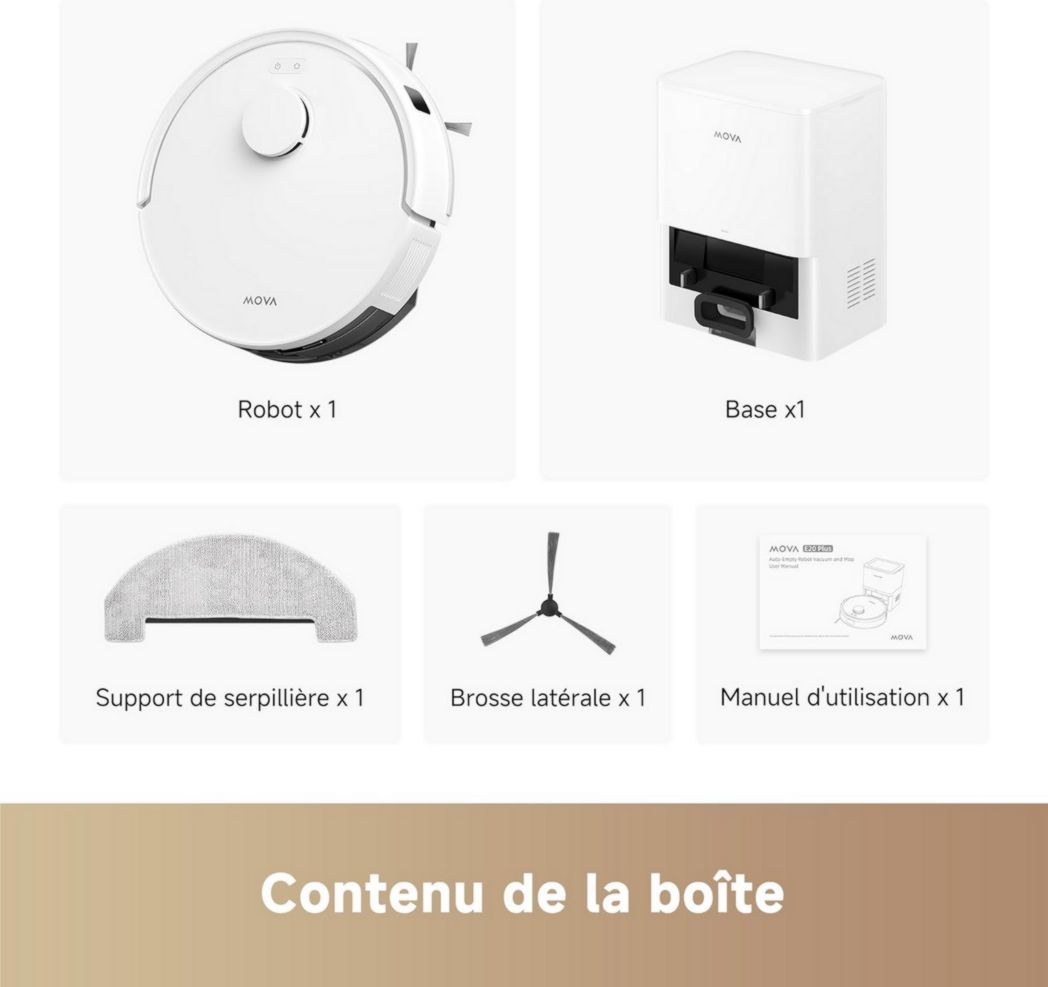 Aspirateur robot MOVA E30 Ultra avec vidage automatique, nettoyage automatique des serpillères, technologie RoboSwing, élévation de la serpillère de 10,5 mm, aspiration 7 000 Pa