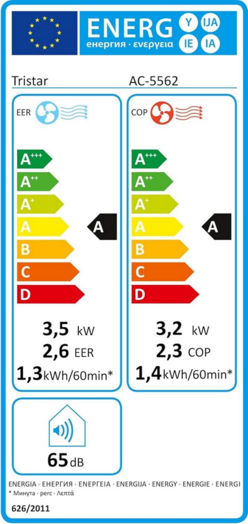 Climatiseur portable Tristar AC-5560, 10 000 BTU et 2,9 kW, fonctions de refroidissement, de déshumidification, de ventilation et de chauffage