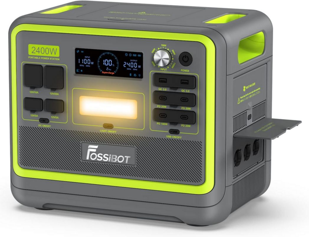 FOSSiBOT F2400 Centrale électrique portable CA 2400 W (4800 W crête), centrale solaire LiFePO4 2048 Wh, groupe électrogène à onduleur pour alimentation de secours de camping à domicile