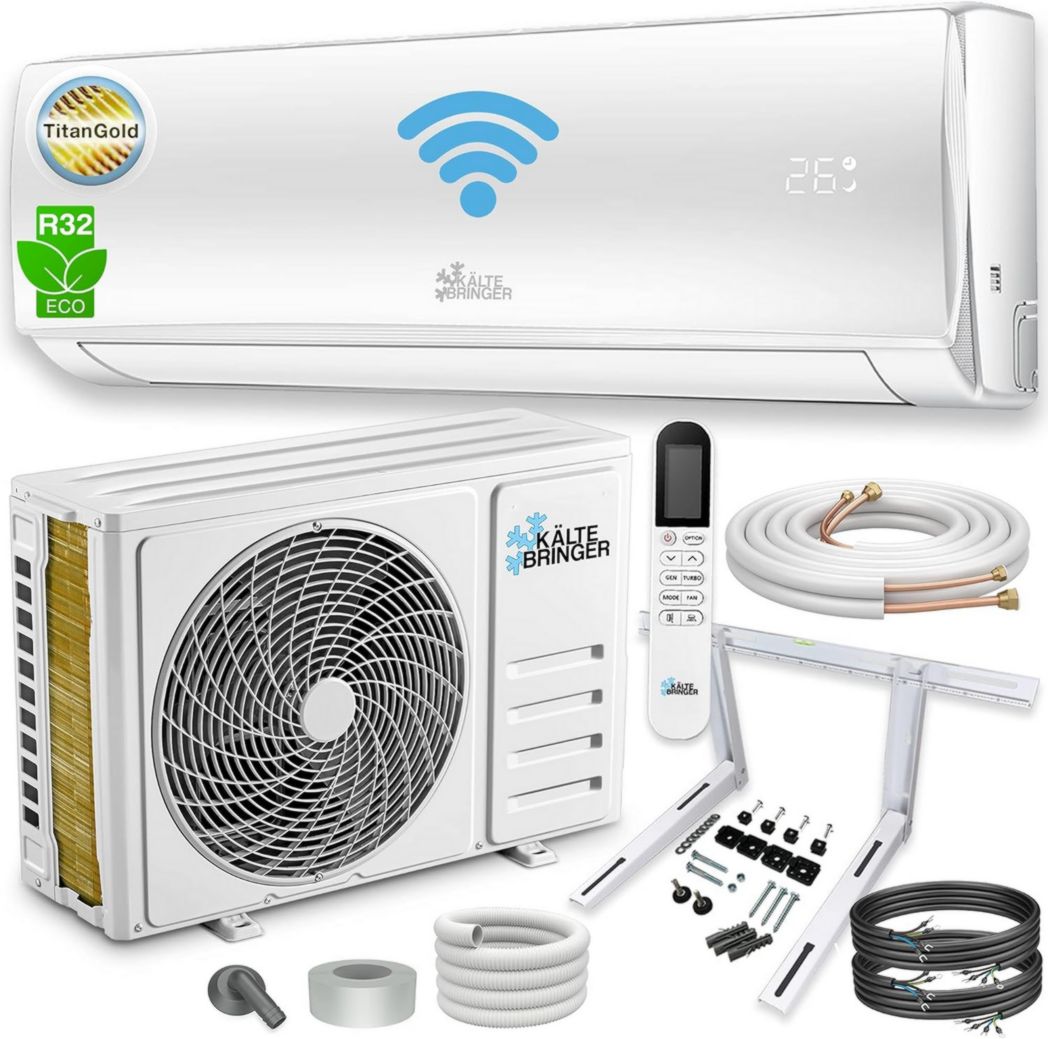 Climatiseur Split Kältebringer - 18 000 BTU (5,1 kW) - Avec fonction chauffage, Wi-Fi et application - très silencieux et économe en énergie - kit complet, conduite de réfrigérant de 5 m, R32, matériel de montage