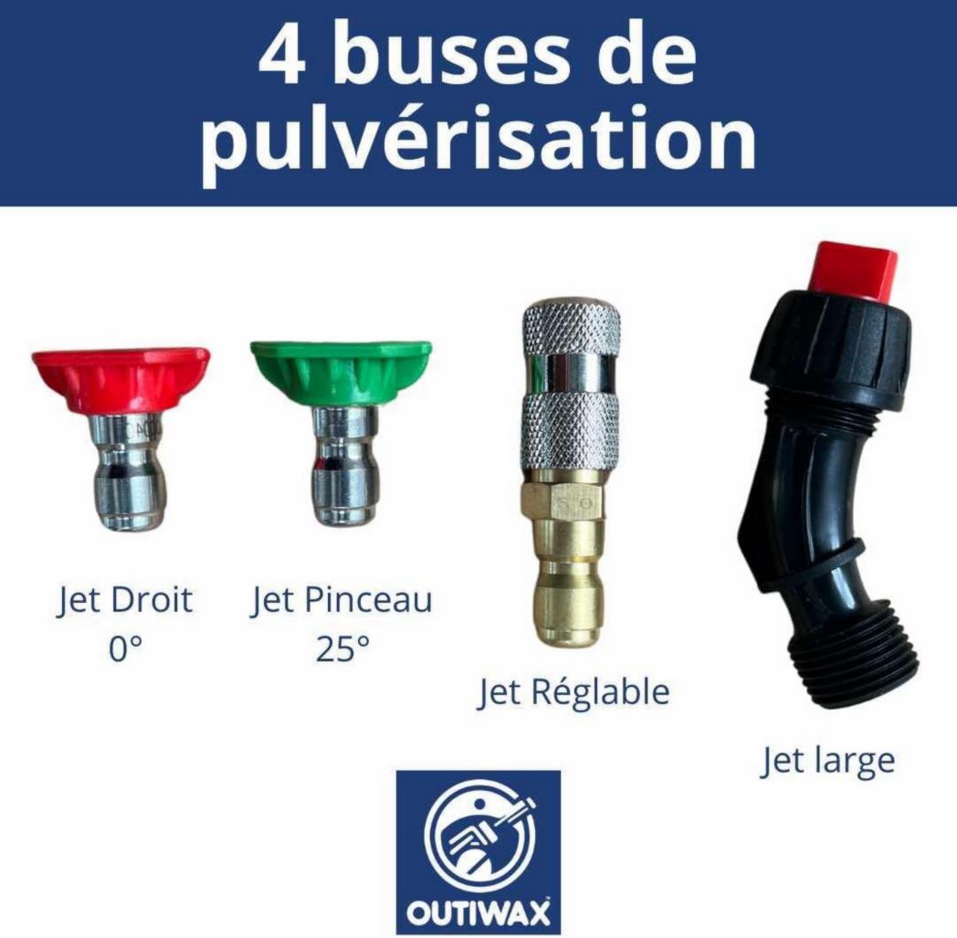 Pulvérisateur électrique OUTIWAX Pro Sprayer - 2 batteries + cloche de pulvérisation - Jet jusqu'à 10 m à 13 m - Capacité 35 L - 4 buses de pulvérisation - Pulvérisateur de toit électrique longue portée