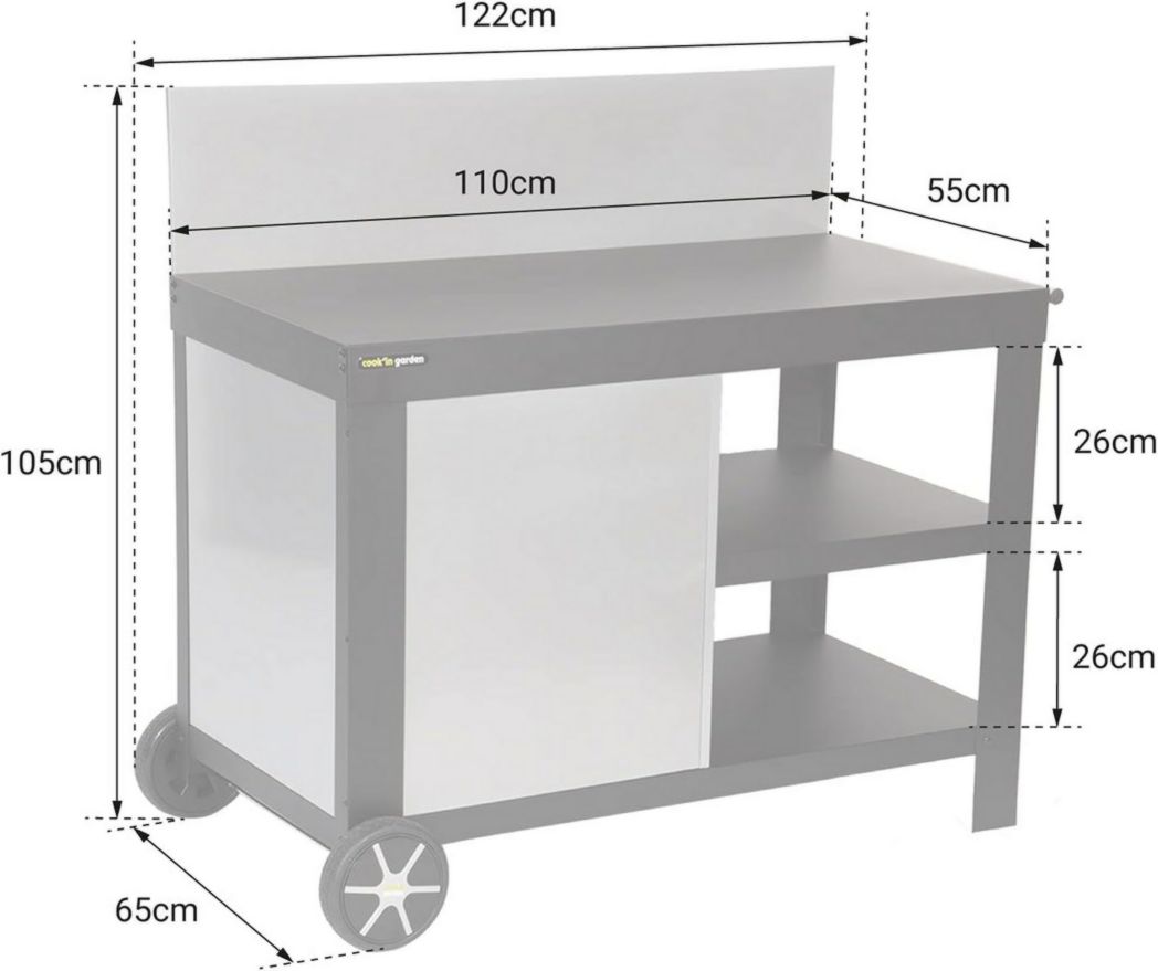 Cook'in Garden - Chariot Nova en acier noir pour plancha. Chariot d'extérieur à roulettes pour plancha et barbecue.