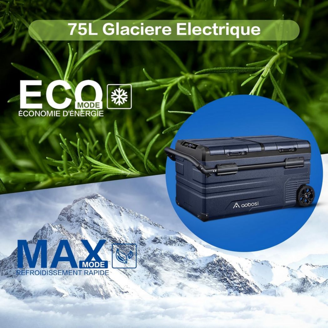 Glacière électrique double zone AAOBOSI 115 L, compresseur WiFi, 12 V/24 V et 100-240 V, pour camping, -20 °C à 20 °C, pour voiture, camion, bateau, camping, caravane, voyage, maison