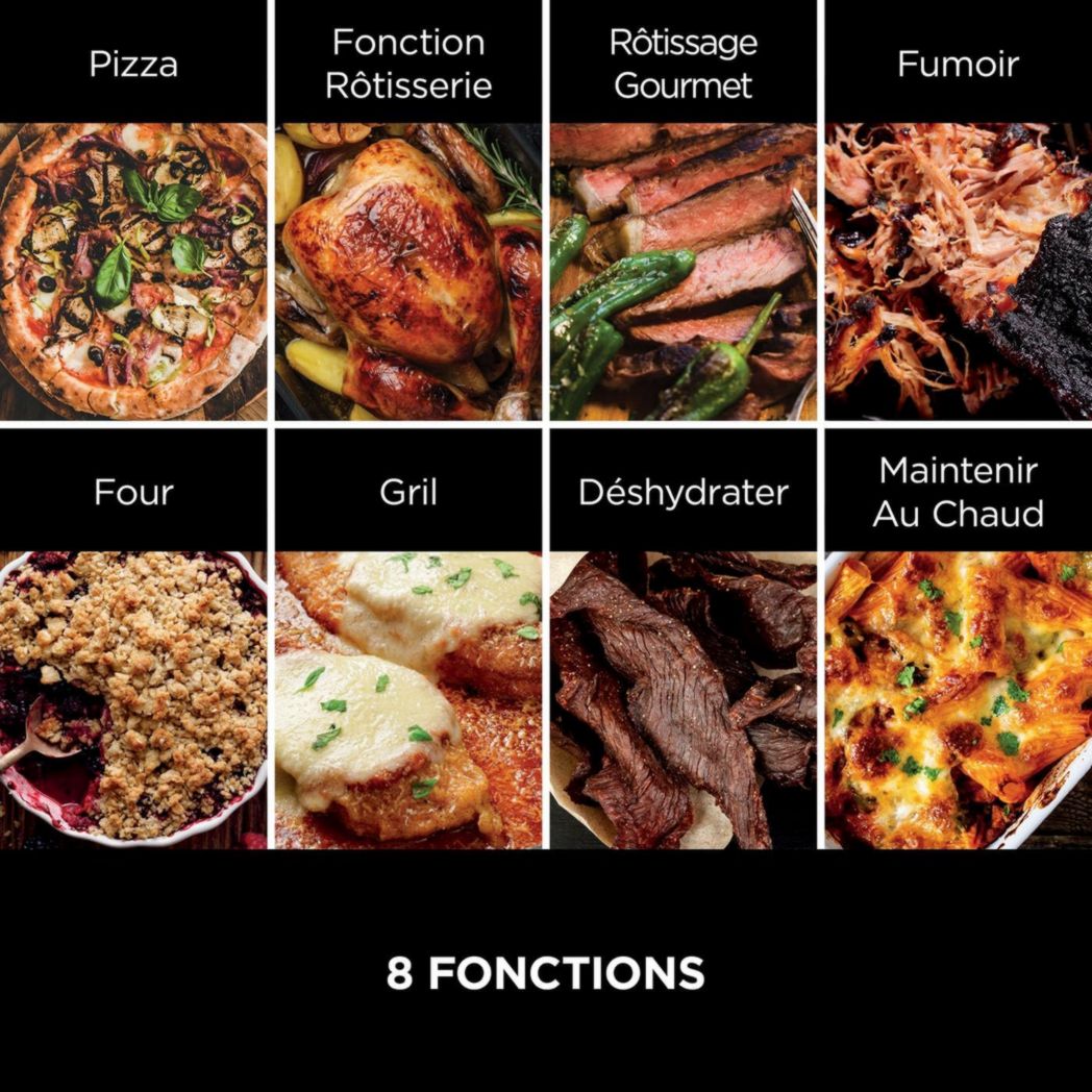 Four à pizza électrique d'extérieur Ninja Woodfire 8 en 1, rôtissoire et fumoir barbecue avec grille, plaque Pro-Heat, pierre à pizza, granulés de bois et pelle, 6 réglages, orange foncé OO101EU