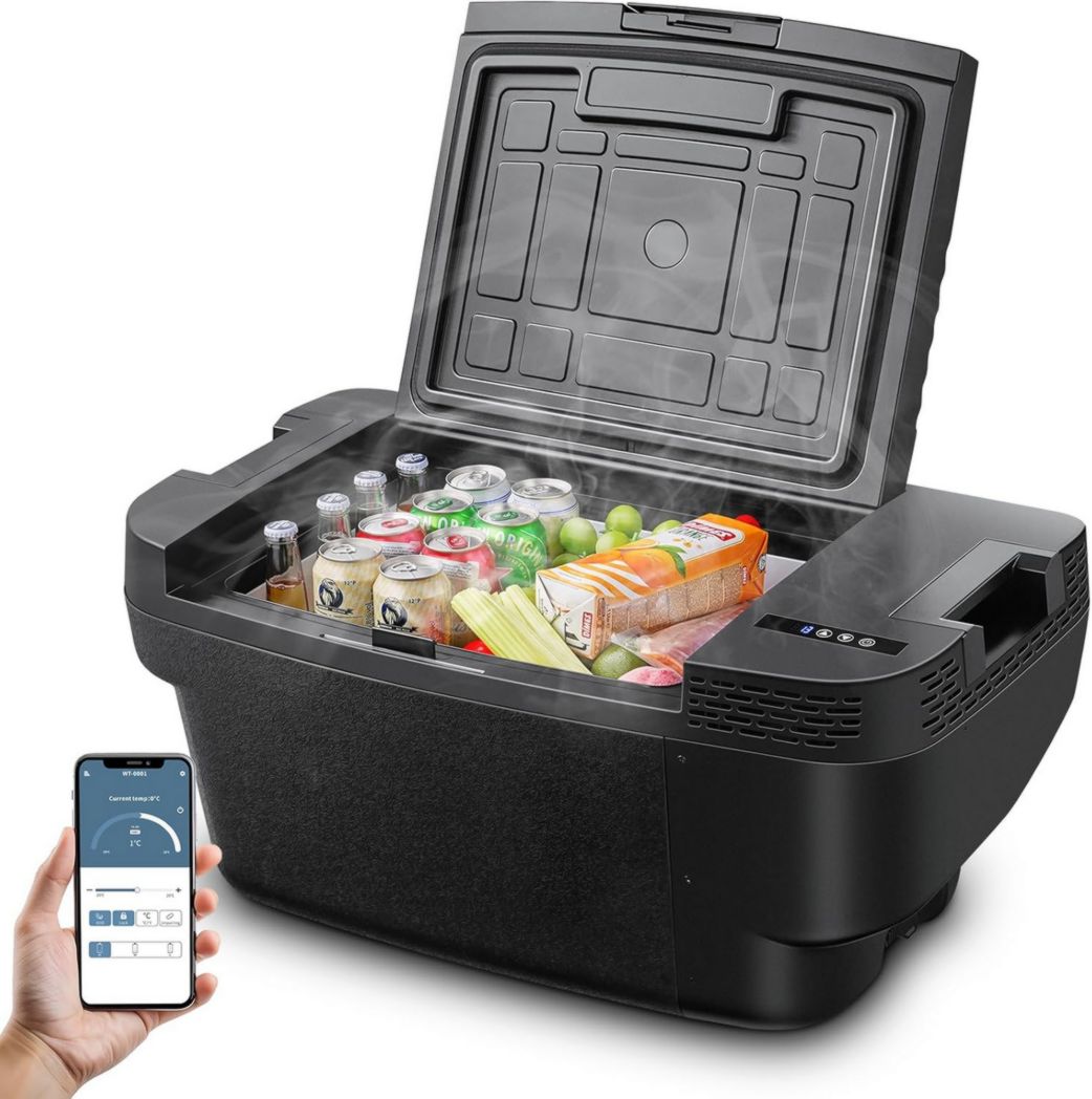 Glacière à compresseur AAOBOSI 46 L, glacière électrique à deux zones, 12 V/24 V et 100-240 V, réfrigérateur de camping, -20 °C à 20 °C, pour voiture, camion, bateau, camping-car