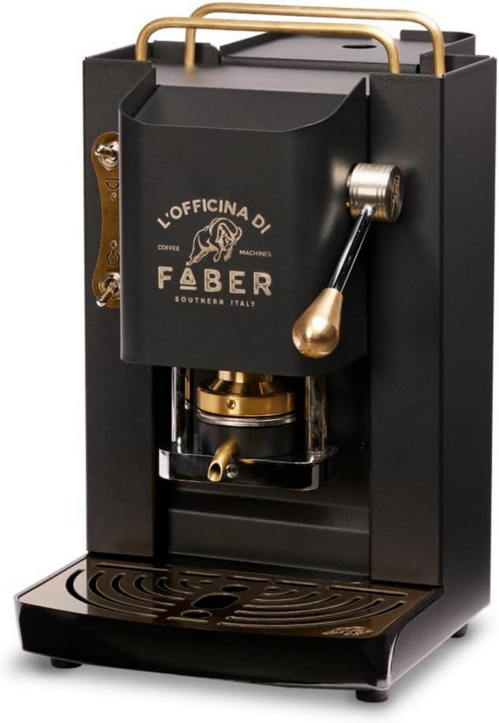 Machines à café Faber | Modèle Pro Total Inox Deluxe | Machine à café à dosettes 44 mm | Pressostat réglable en laiton | Électrovanne standard (laiton)