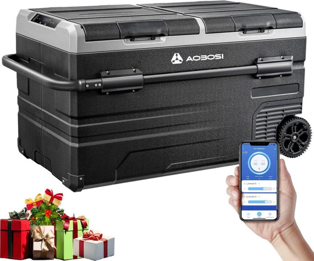 Glacière électrique double zone AAOBOSI 115 L, compresseur WiFi, 12 V/24 V et 100-240 V, pour camping, -20 °C à 20 °C, pour voiture, camion, bateau, camping, caravane, voyage, maison