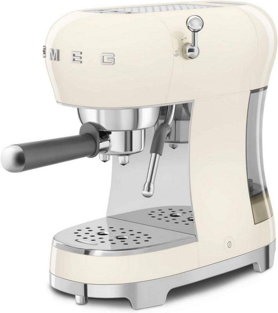 Smeg, ECF02CREU Machine à expresso manuelle, système Thermoblock et buse vapeur, 4 fonctions expresso, plateau amovible, porte-filtre, réservoir d'eau 1 L, dimensions compactes, 1350 W, couleur crème