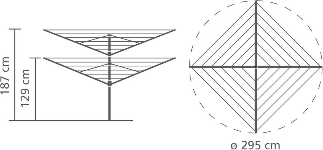 Brabantia - Séchoir à linge Lift-O-Matic - Étendoir à linge d'extérieur - Antidérapant - Résistant aux UV, 60 m - Rotation fluide - Pratique - Douille métallique à planter - Gris métallisé - 295 cm