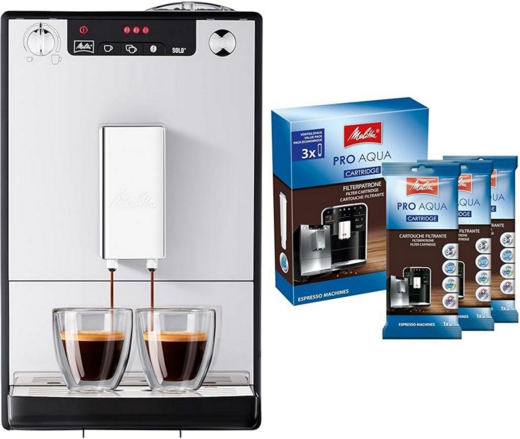 Melitta Caffeo Solo Noir Pure Black, Machine à café à grains avec broyeur et système d'extraction d'arômes, écran LED, mode 1 à 2 tasses, machine à expresso, automatique, E950-222, 1400 W