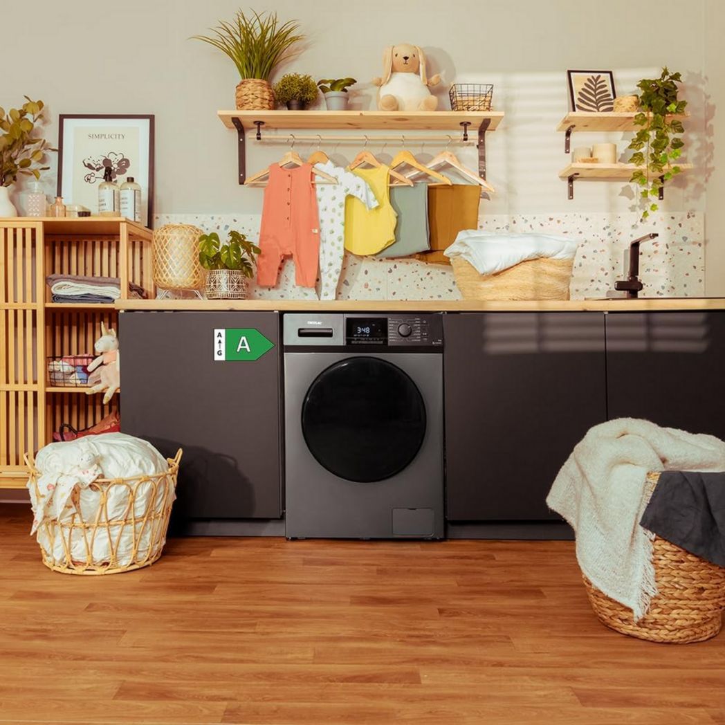 Lave-linge frontal Cecotec Bolero Dresscode 9410 Inverter A 9 kg. Puissance : 1 900 W, 1 400 tr/min réglable, 16 programmes, faible consommation d'énergie, vapeur, stérilisation du linge.