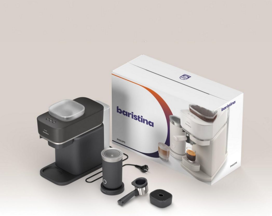 Machine à expresso Philips Baristina - Un véritable expresso, en toute simplicité - Compacte - 16 bars de pression - Broyeur intégré - Machine blanche avec porte-filtre blanc (BAR300/00)