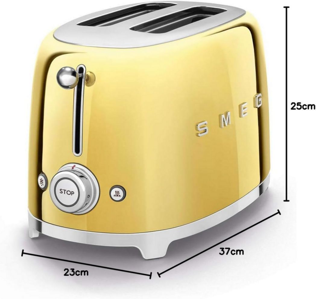 Smeg, Grille-pain 2 tranches TSF01BLEU, 2 fentes 36 mm, 6 niveaux de brunissage, fonctions chauffage, décongélation et bagel, éjection automatique du pain, tiroir ramasse-miettes, 950 W, noir