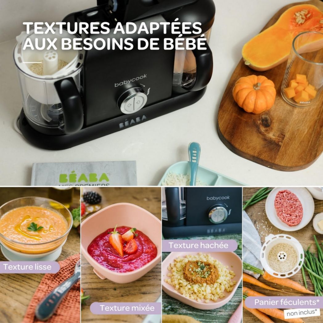 BÉABA, Robot Cuiseur Bébé 4 en 1 Babycook Duo, Mixeur-Cuiseur, Cuisson Vapeur Rapide 15 minutes, Diversification des Aliments, Petits Pots Bébé Maison, Capacité XXL 2200 ml, Noir