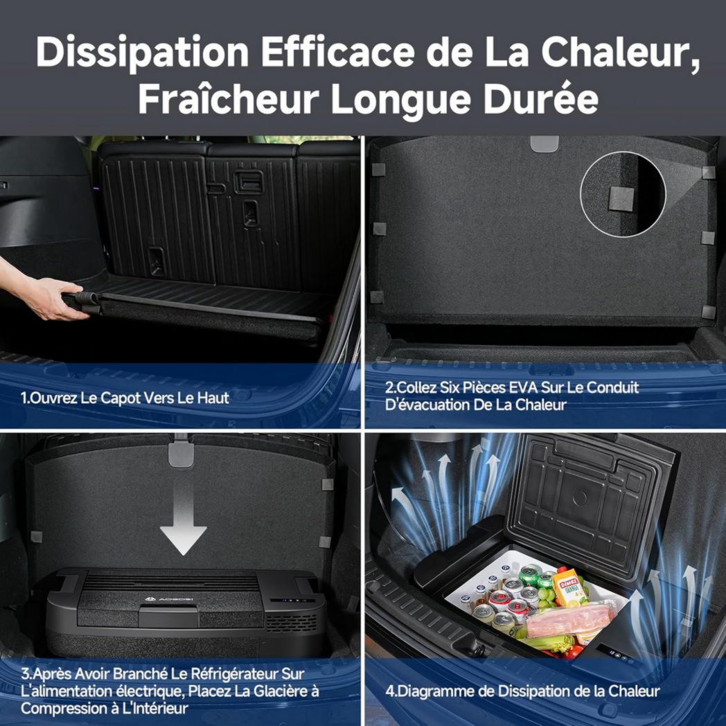 Glacière à compresseur AAOBOSI 46 L, glacière électrique à deux zones, 12 V/24 V et 100-240 V, réfrigérateur de camping, -20 °C à 20 °C, pour voiture, camion, bateau, camping-car