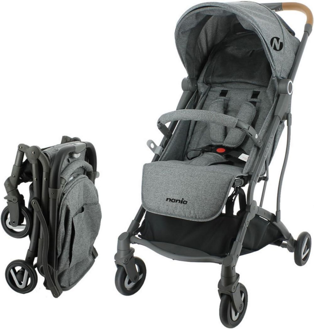 Poussette compacte CASSY 6-48 mois, légère et maniable - pliage d'une seule main - Sac de transport et porte-gobelet inclus - Nania (gris)