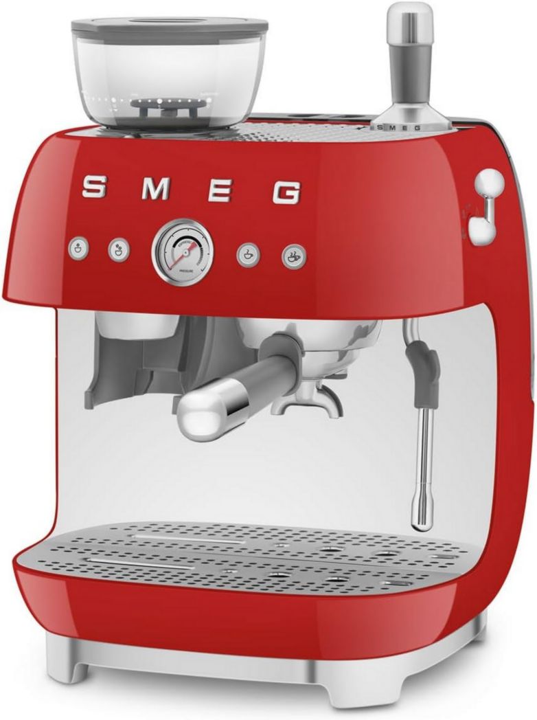 Machine à expresso manuelle Smeg EGF03CREU, avec moulin à grains intégré, thermoblock, 4 niveaux de température, buse vapeur et manomètre, réservoir 1 L, dimensions compactes, 1350 W, couleur crème