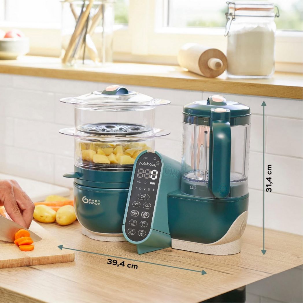 Babymoov Nutribaby(+), Robot cuiseur multifonction 6 en 1 pour bébé, cuiseur vapeur, grande capacité 2,2 L, petits pots maison, idéal pour diversifier les repas, vert opale
