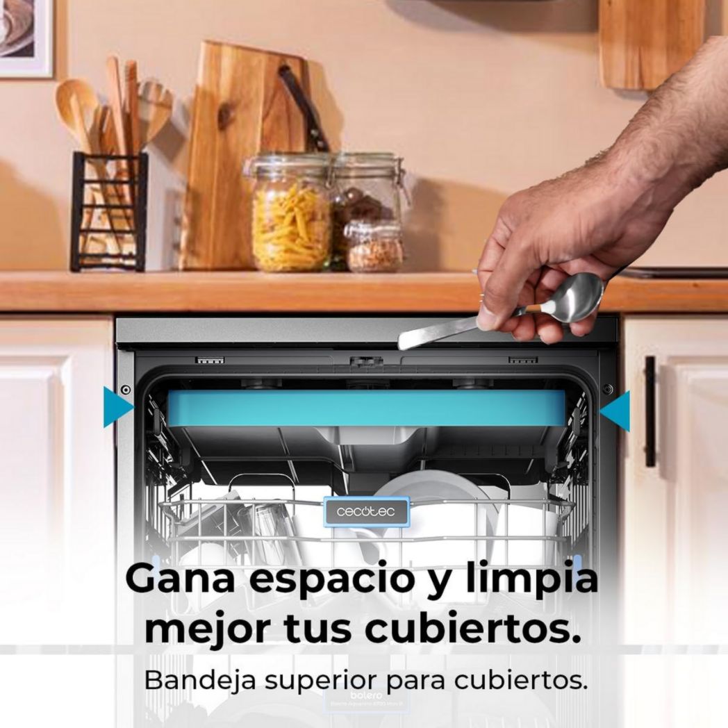 Lave-vaisselle Cecotec 60cm Bolero Aguazero 6700 B Lave-vaisselle blanc, 15 couverts, Classe B, moteur Inverter Plus, O2 Dry, Lavage Dual Zone, Plateau réglable, Turbo Dry+ et Demi-charge.