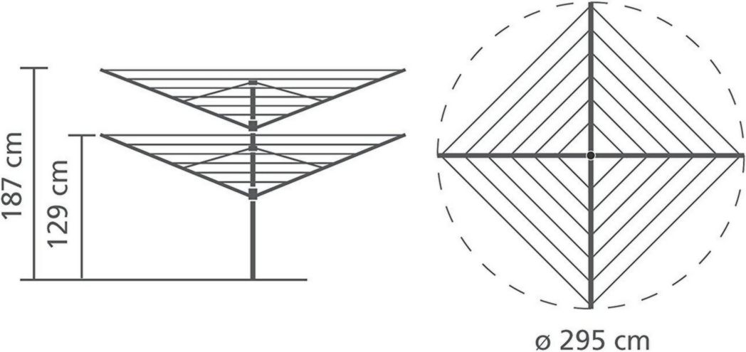 Brabantia - Séchoir à linge Lift-O-Matic - Étendoir à linge d'extérieur - Antidérapant - Résistant aux UV, 60 m - Rotation fluide - Pratique - Douille métallique à planter - Gris métallisé - 295 cm