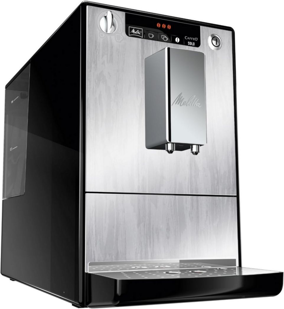 Melitta Caffeo Solo Noir Pure Black, Machine à café à grains avec broyeur et système d'extraction d'arômes, écran LED, mode 1 à 2 tasses, machine à expresso, automatique, E950-222, 1400 W