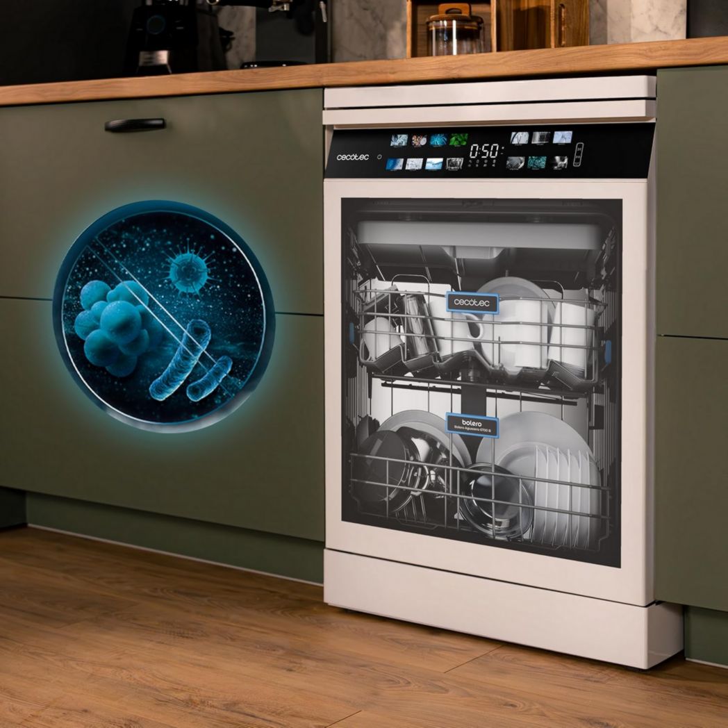 Lave-vaisselle Cecotec 60cm Bolero Aguazero 6700 B Lave-vaisselle blanc, 15 couverts, Classe B, moteur Inverter Plus, O2 Dry, Lavage Dual Zone, Plateau réglable, Turbo Dry+ et Demi-charge.