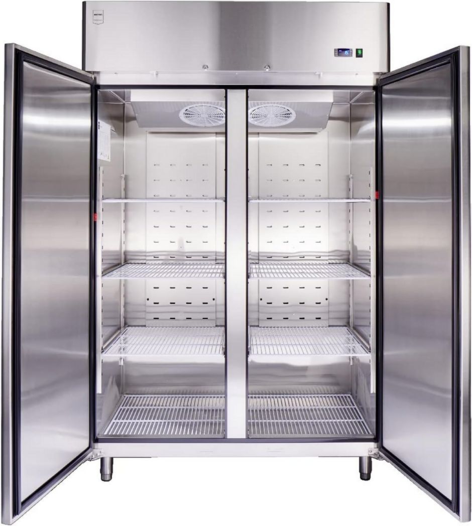 Armoire réfrigérée négative professionnelle METRO GFR1400, 131,4 x 80,5 x 206,5 cm, 940 L, refroidissement ventilé, 980 W, avec serrure, argent, réfrigérateur, congélateur, 2 portes, côte à côte