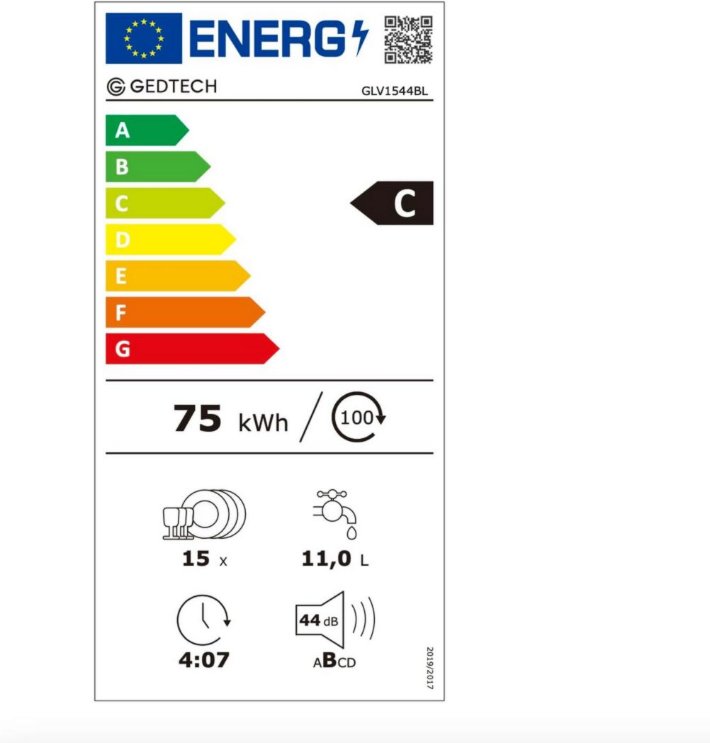 Lave-vaisselle GEDTECH GLV1542DX 15 ch - Tiroir à couverts - 42 dB - Ultra silencieux - Départ différé - Éco - Intensif - Rapide - Faible consommation - Classe C - Inox foncé - Protection enfant