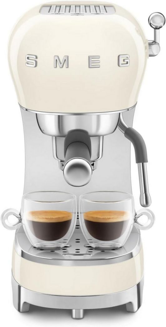 Smeg, ECF02CREU Machine à expresso manuelle, système Thermoblock et buse vapeur, 4 fonctions expresso, plateau amovible, porte-filtre, réservoir d'eau 1 L, dimensions compactes, 1350 W, couleur crème