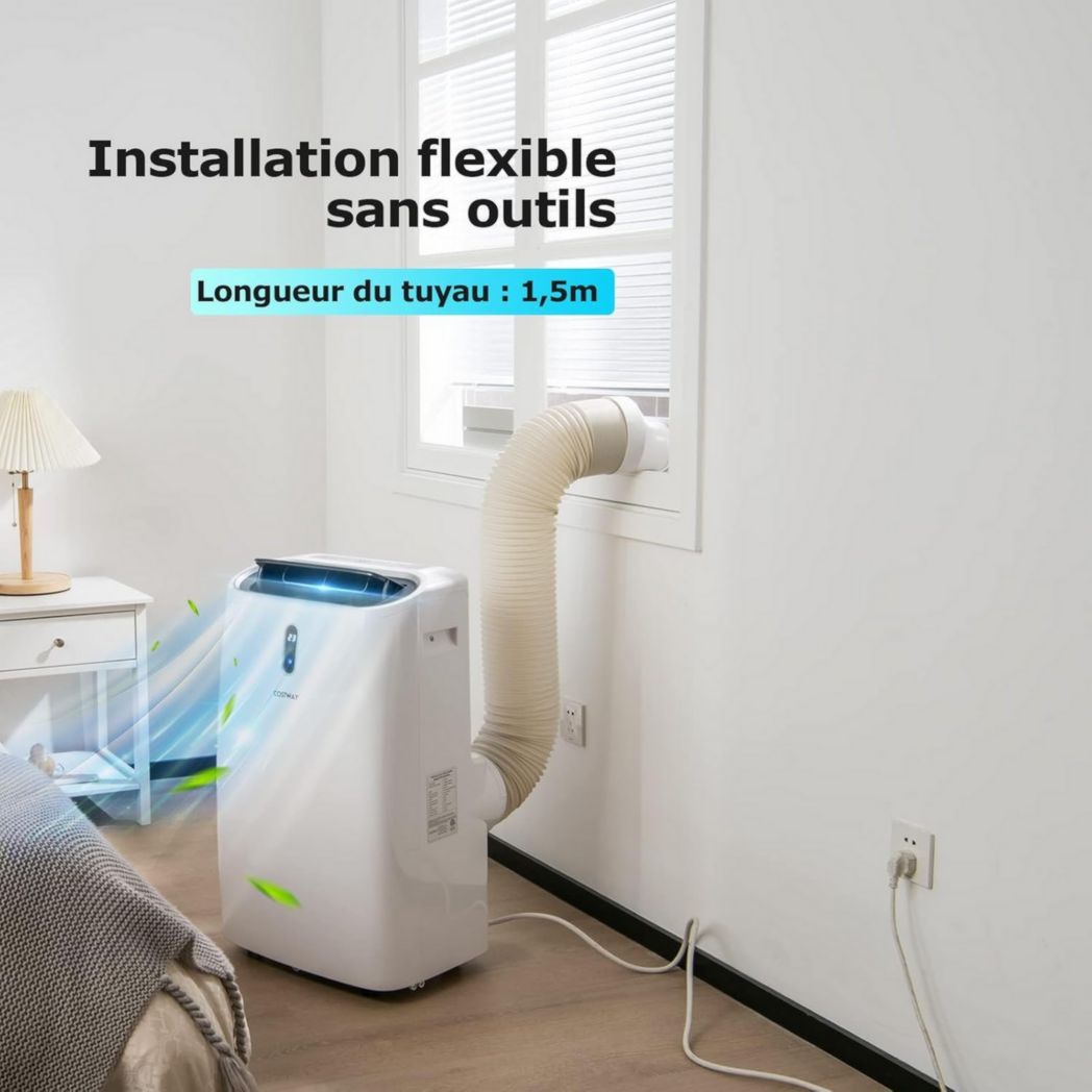 Climatiseur portable GOPLUS 16 000 BTU 4,7 kW 5 en 1 Fonctions : refroidissement, chauffage, déshumidification, ventilation, mode nuit, minuterie 24 h, télécommande/écran, 45-50 m², R290