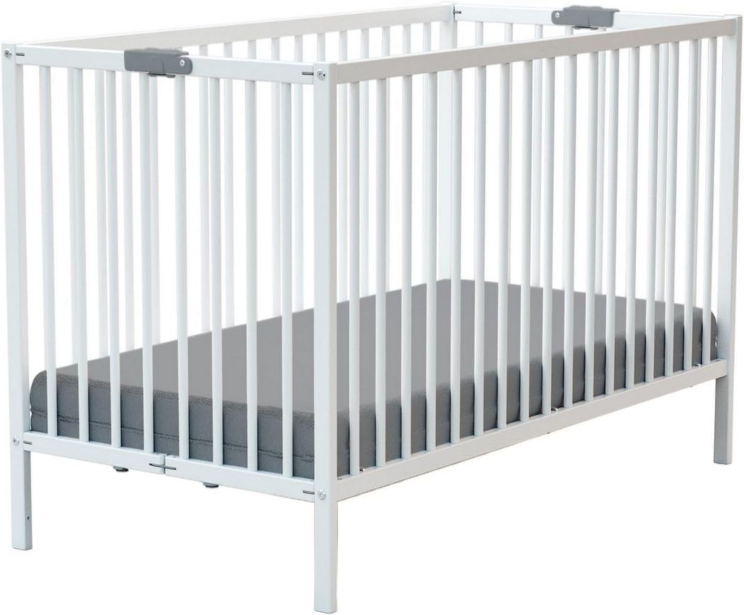 WEBABY - Lit bébé pliant 60 x 120 cm Blanc | Bois massif | Dès la naissance | Confort de couchage | Sommier à lattes | Compact | Transportable | Pliable | Gain de place | Lit de voyage