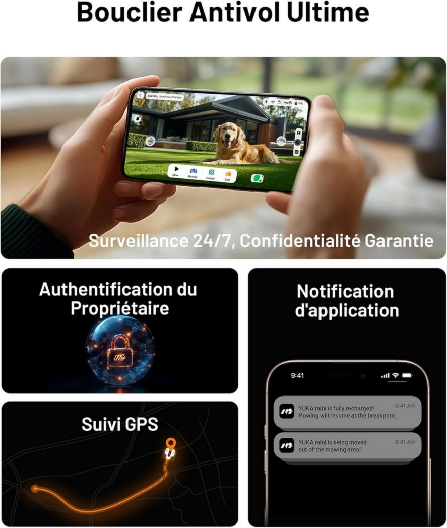 Tondeuse robot sans fil périphérique MAMMOTION YUKA Mini 500, NetRTK+Vision, aucune antenne RTK requise, surface recommandée : 500 m², max. 700 m², pente de 50 %, cartographie automatique, avec module 4G