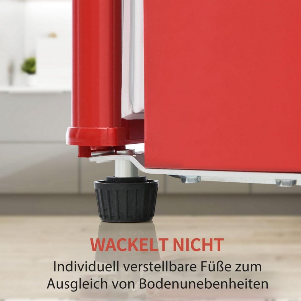 Réfrigérateur rétro Sweiko, congélateur vertical, éclairage LED, combiné réfrigérateur-congélateur, deux portes, volume total de 92 litres avec capacité de congélation de 28 litres (rouge)
